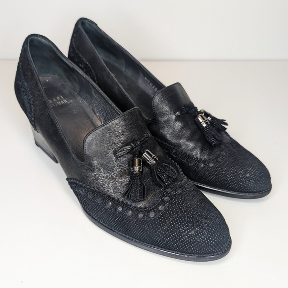 Stuart Weitzman heeled loafer pump brogue wingtip tassel size 8.5 - Picture 1 of 9